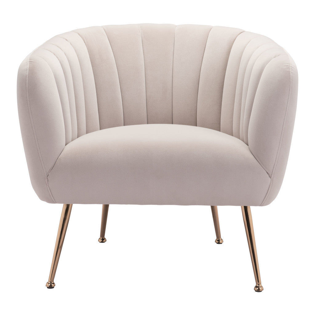 30" Ivory And Gold Fabric Tufted Club Chair