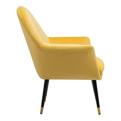 30" Yellow And Black and Gold Velvet Arm Chair