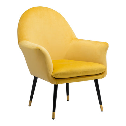 30" Yellow And Black and Gold Velvet Arm Chair