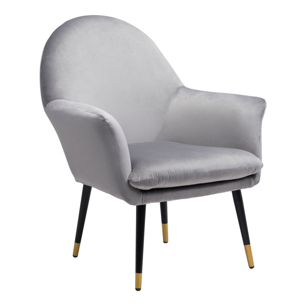 30" Gray And Black and Gold Velvet Arm Chair