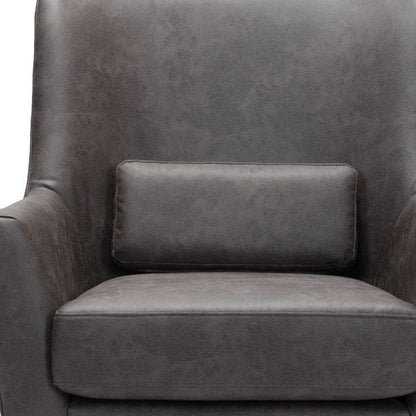 29" Black Faux Leather Arm Chair And Toss Pillow