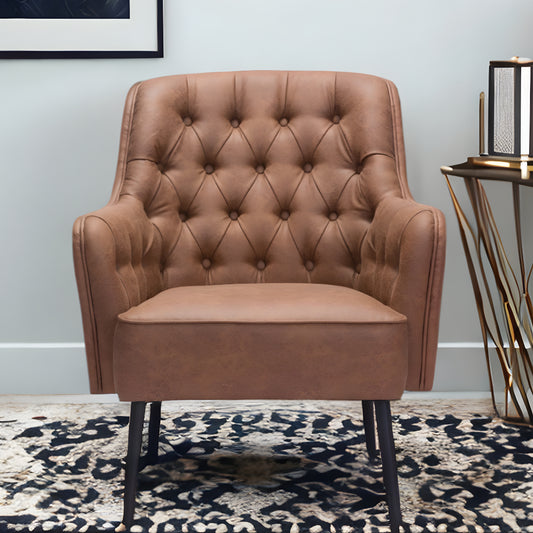 29" Brown And Black Faux Leather Tufted Arm Chair