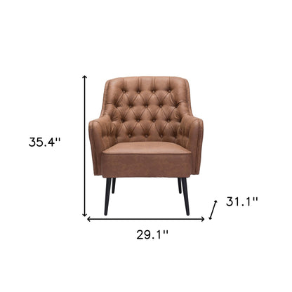 29" Brown And Black Faux Leather Tufted Arm Chair