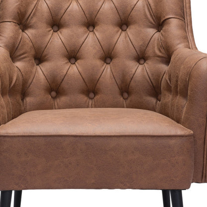 29" Brown And Black Faux Leather Tufted Arm Chair