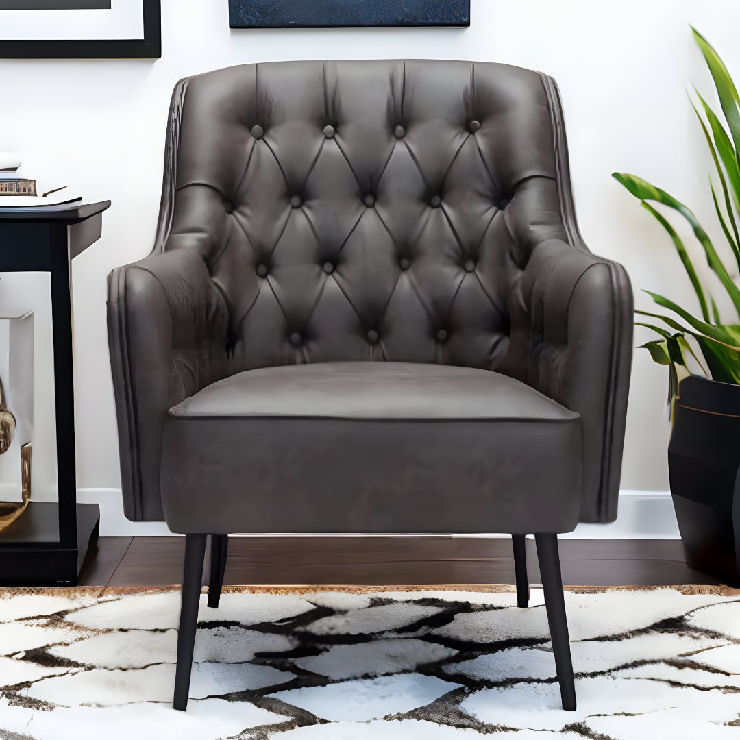 29" Black Faux Leather Tufted Arm Chair