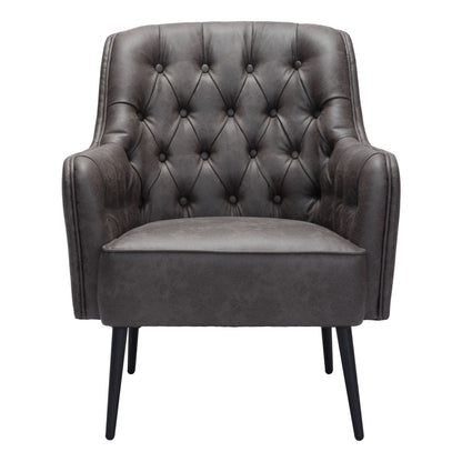 29" Black Faux Leather Tufted Arm Chair