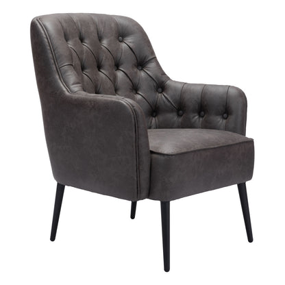 29" Black Faux Leather Tufted Arm Chair