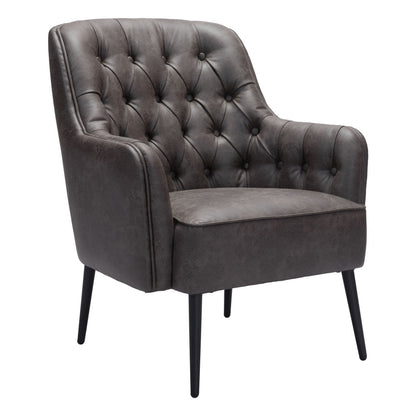 29" Black Faux Leather Tufted Arm Chair