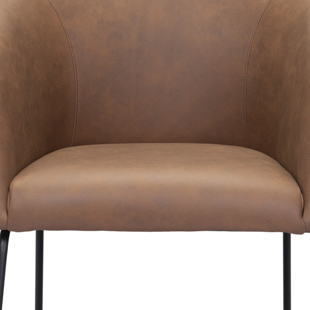 28" Brown And Black Faux Leather Barrel Chair