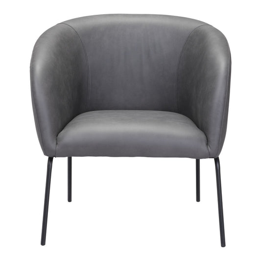 28" Gray And Black Faux Leather Barrel Chair