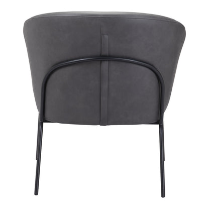 28" Gray And Black Faux Leather Barrel Chair