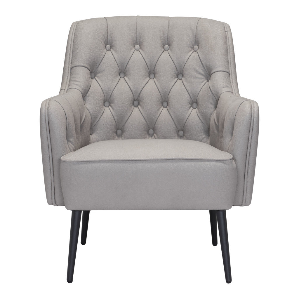 29" Gray And Black Faux Leather Tufted Arm Chair