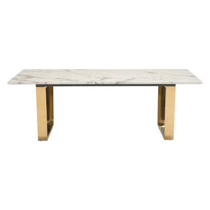 47" White And Gold Faux Marble And Steel Coffee Table