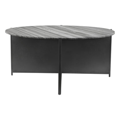 36" Gray And Black Genuine Marble And Steel Round Coffee Table