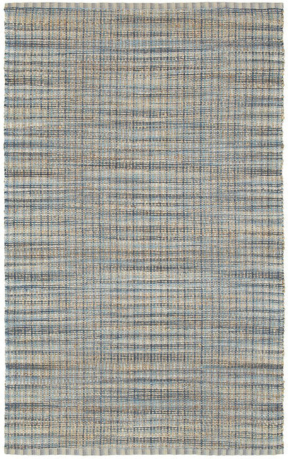 5' X 8' Blue and Ivory Hand Woven Area Rug