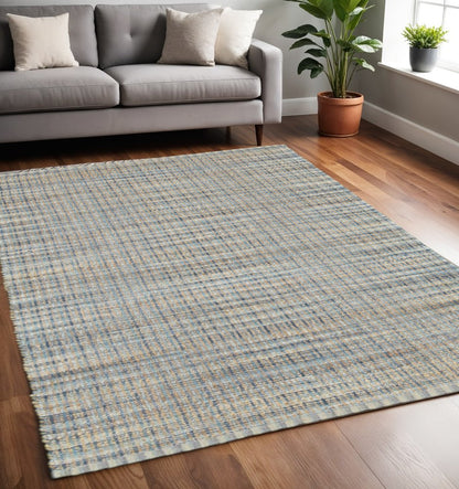5' X 8' Blue and Ivory Hand Woven Area Rug