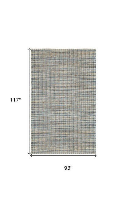 5' X 8' Blue and Ivory Hand Woven Area Rug