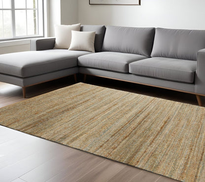 5' X 8' Teal and Natural Braided Jute Area Rug