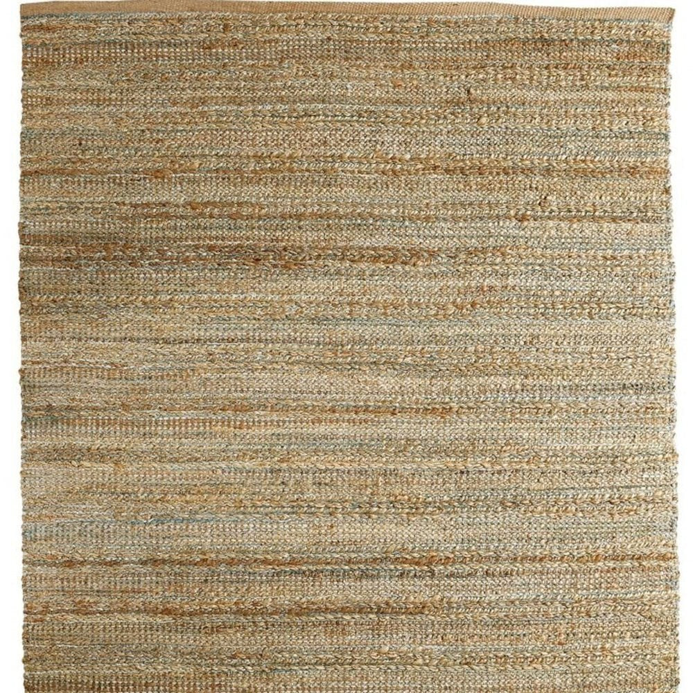 5' X 8' Teal and Natural Braided Jute Area Rug