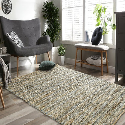 5' X 8' Teal and Natural Braided Jute Area Rug