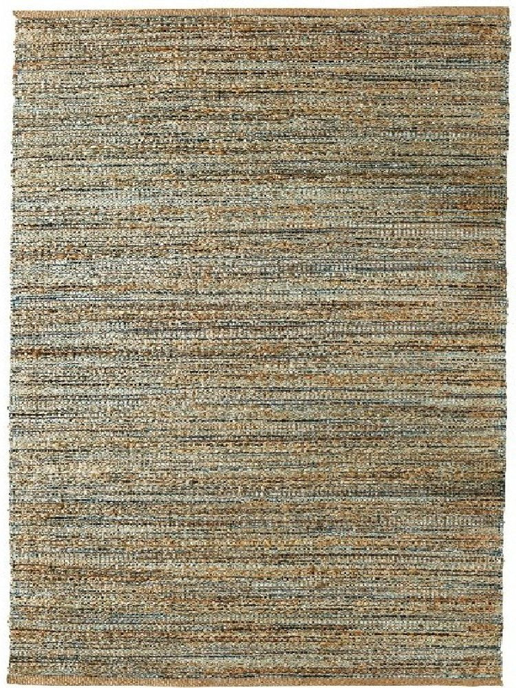 5' X 8' Teal and Natural Braided Jute Area Rug
