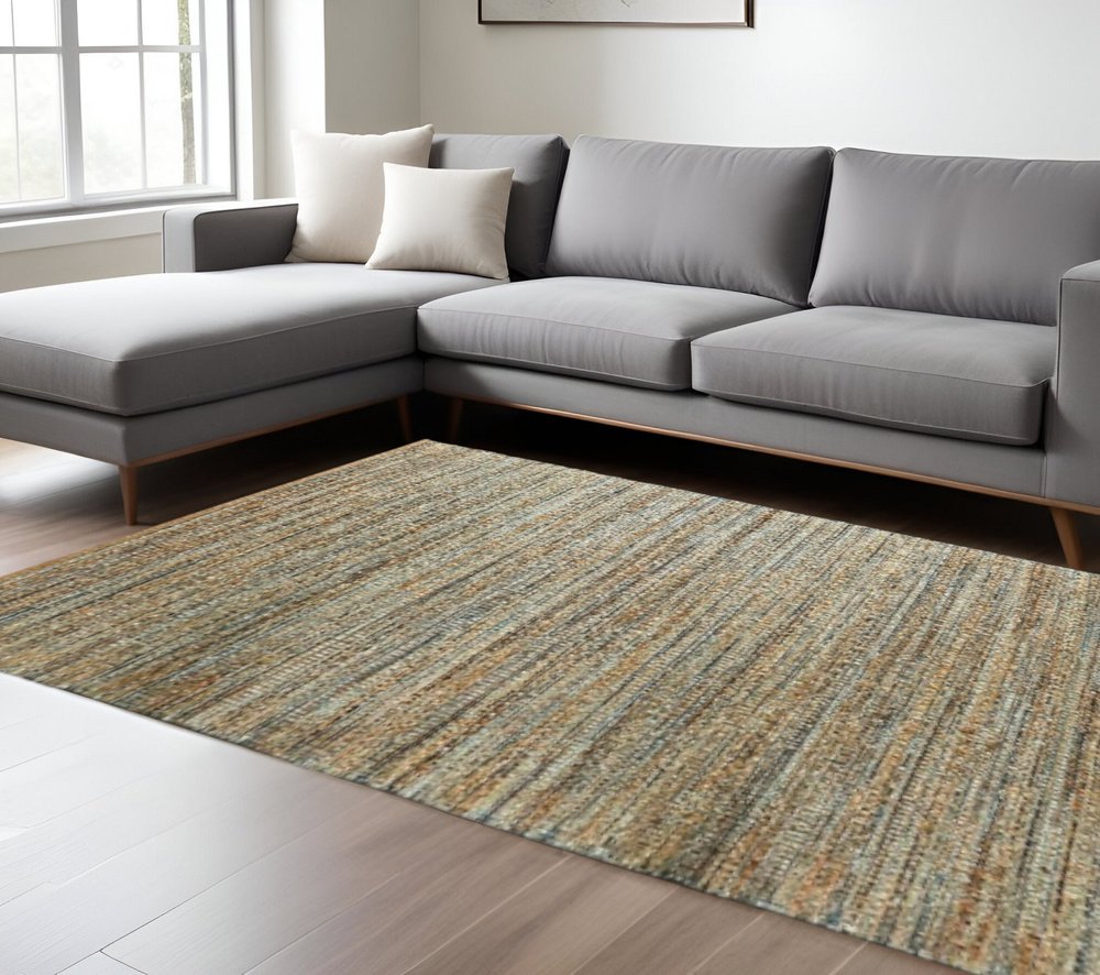 5' X 8' Teal and Natural Braided Jute Area Rug