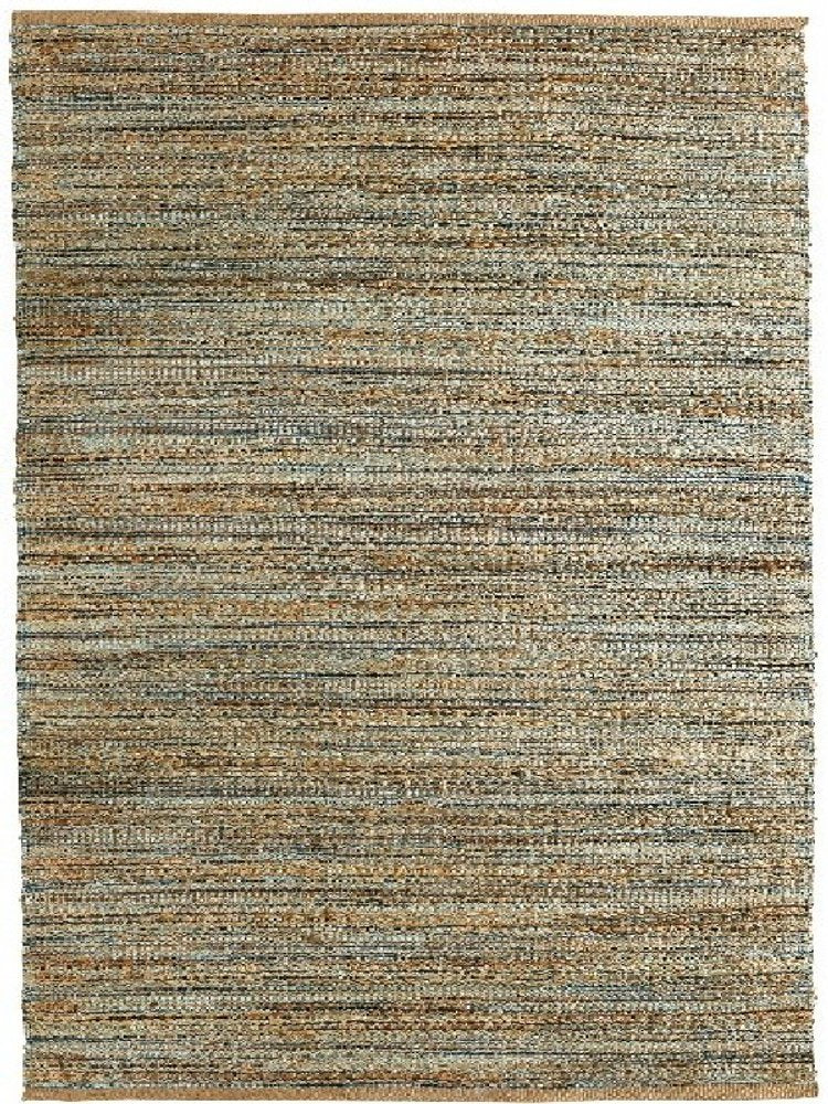 5' X 8' Teal and Natural Braided Jute Area Rug