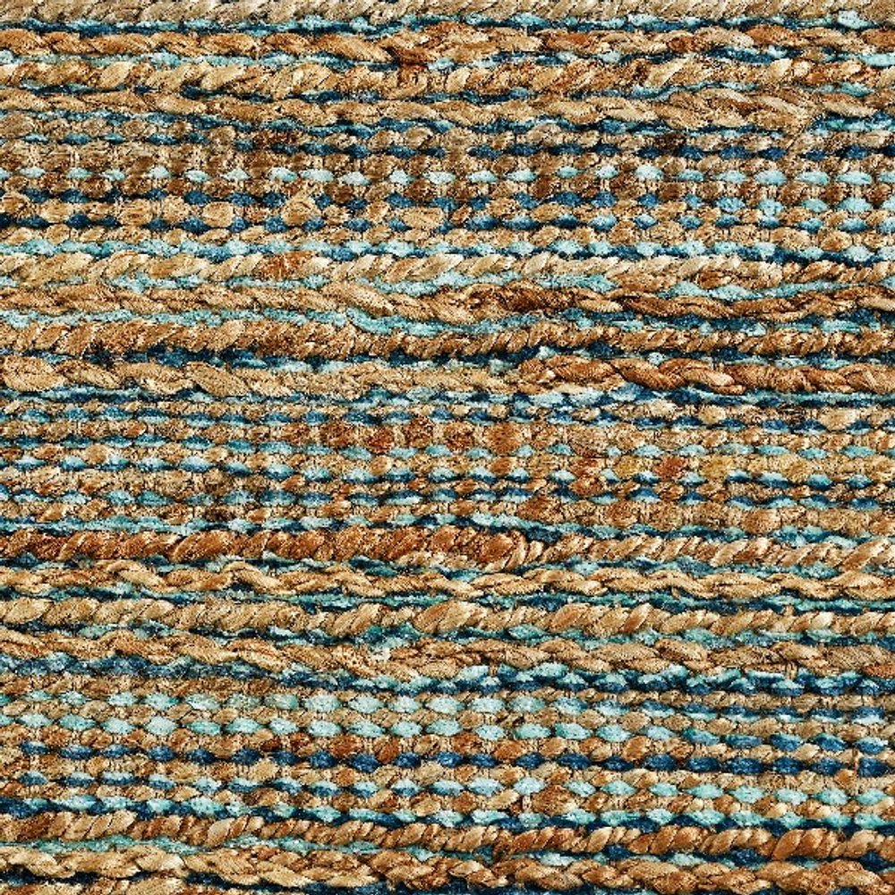 5' X 8' Teal and Natural Braided Jute Area Rug