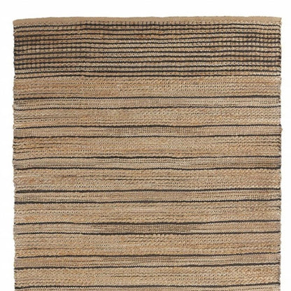 5' X 8' Tan And Black Jute Flatweave Handmade Area Rug