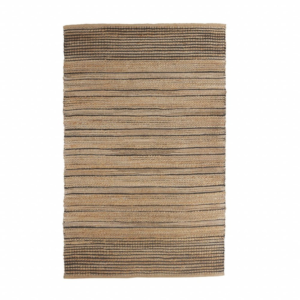 5' X 8' Tan And Black Jute Flatweave Handmade Area Rug
