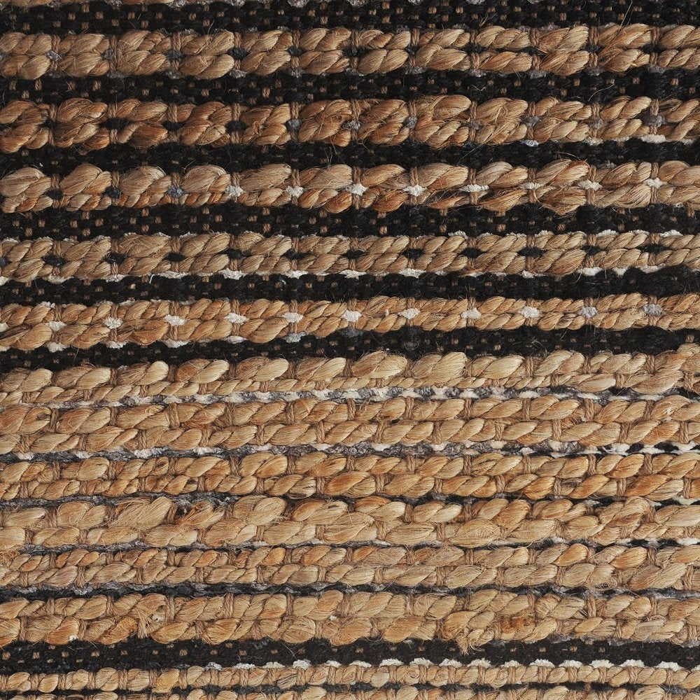 5' X 8' Tan And Black Jute Flatweave Handmade Area Rug