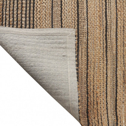 5' X 8' Tan And Black Jute Flatweave Handmade Area Rug