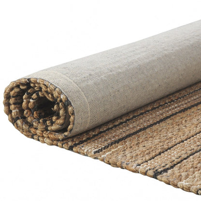 5' X 8' Tan And Black Jute Flatweave Handmade Area Rug
