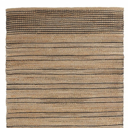 5' X 8' Tan And Black Jute Flatweave Handmade Area Rug