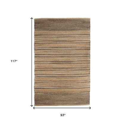 5' X 8' Tan And Black Jute Flatweave Handmade Area Rug