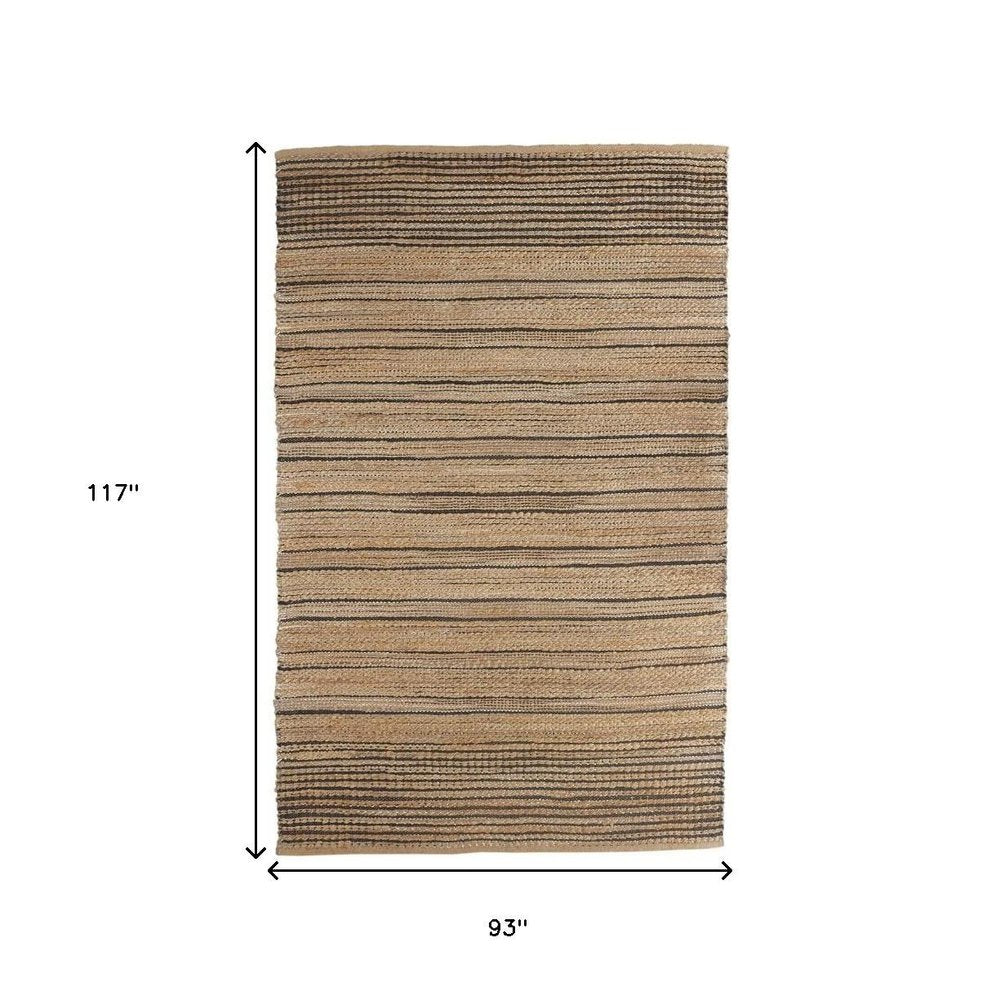 5' X 8' Tan And Black Jute Flatweave Handmade Area Rug