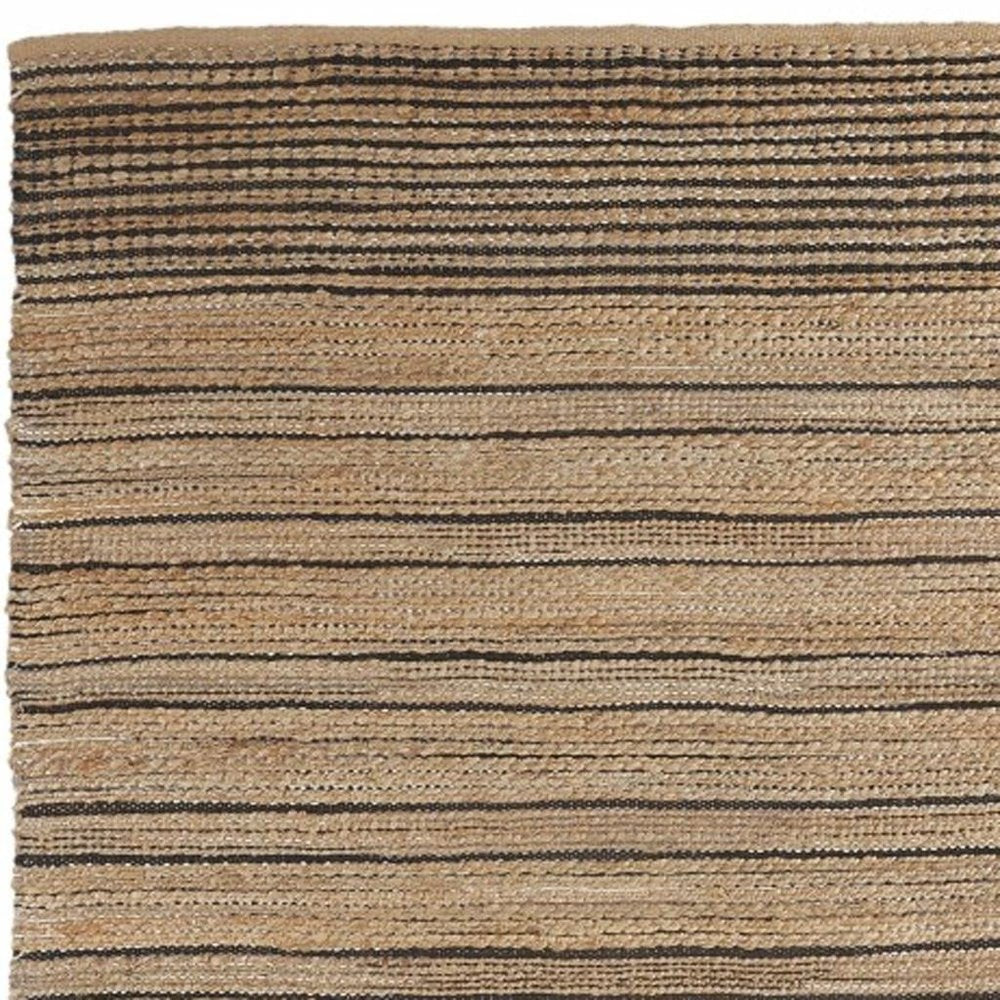 5' X 8' Tan And Black Jute Flatweave Handmade Area Rug