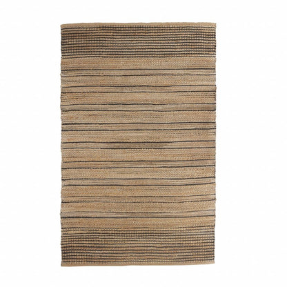 5' X 8' Tan And Black Jute Flatweave Handmade Area Rug
