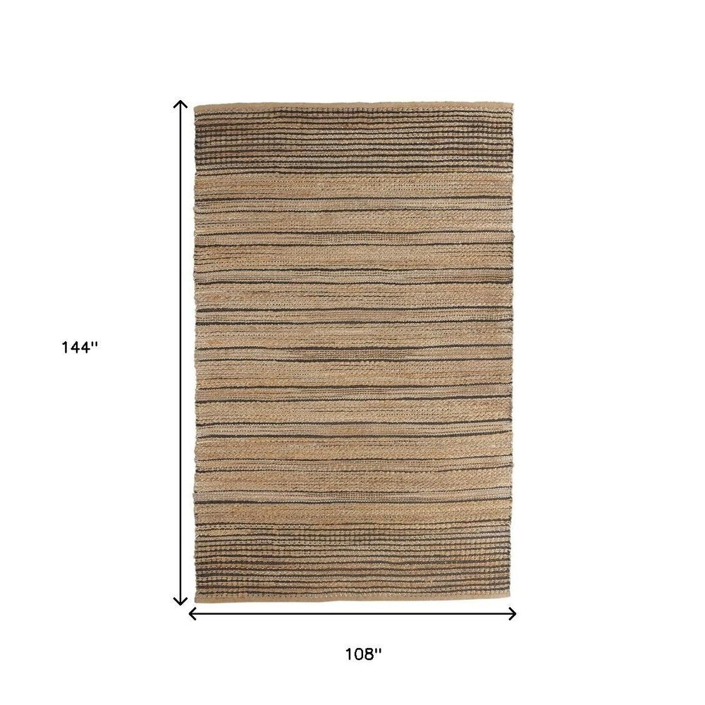 5' X 8' Tan And Black Jute Flatweave Handmade Area Rug