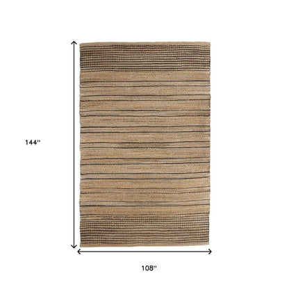 5' X 8' Tan And Black Jute Flatweave Handmade Area Rug