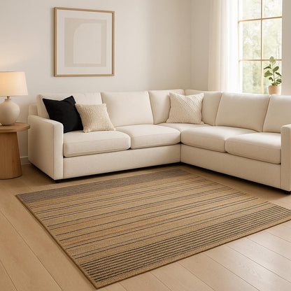 5' X 8' Tan And Black Jute Flatweave Handmade Area Rug