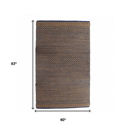 8' X 10' Tan and Blue Detailed Lattice Area Rug