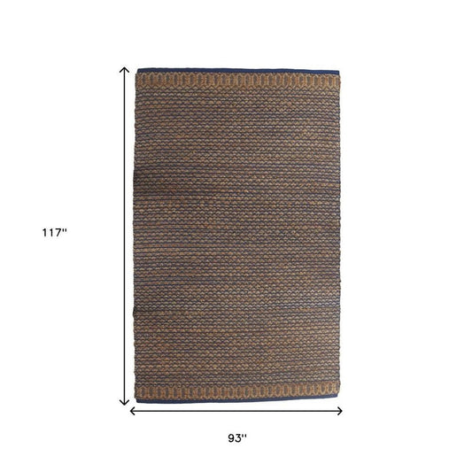 9' X 12' Tan and Blue Detailed Lattice Area Rug