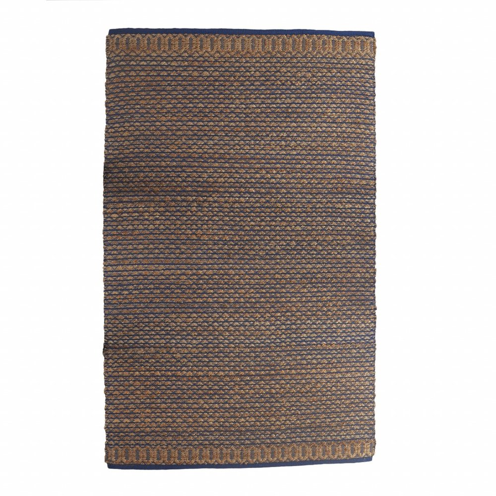 8' X 10' Tan and Blue Detailed Lattice Area Rug