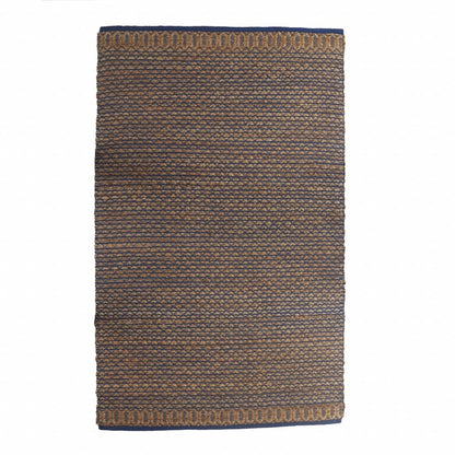 8' X 10' Tan and Blue Detailed Lattice Area Rug
