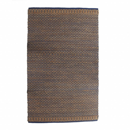 8' X 10' Tan and Blue Detailed Lattice Area Rug