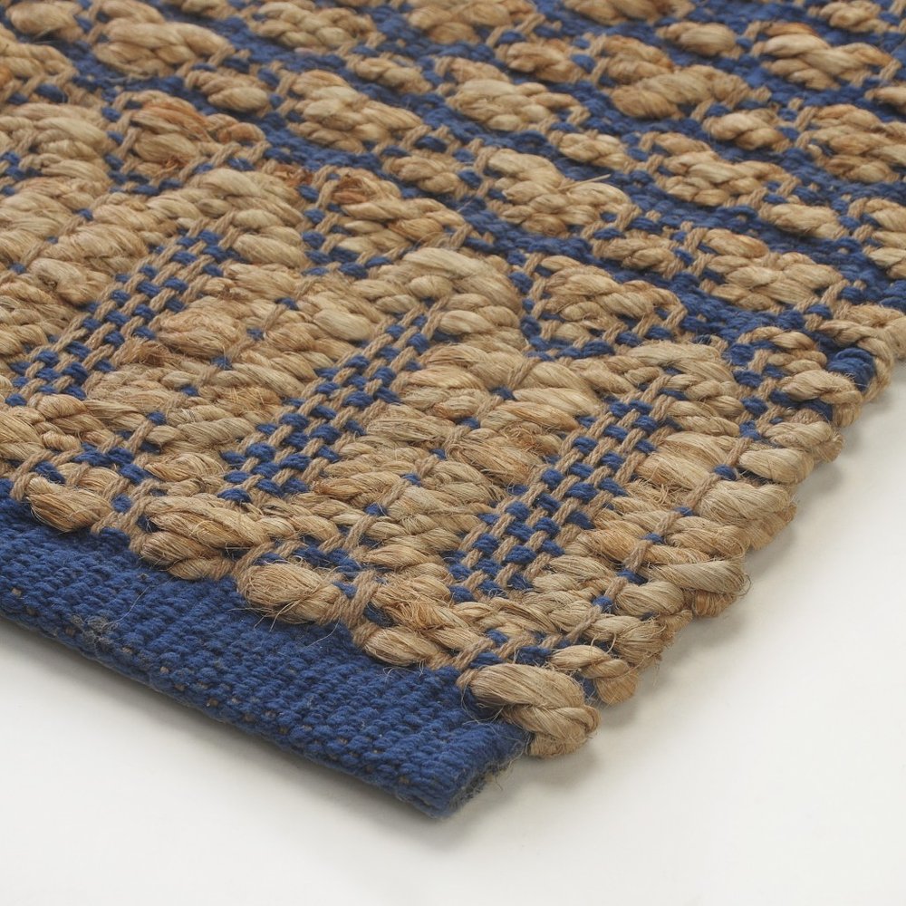 9' X 12' Tan and Blue Detailed Lattice Area Rug