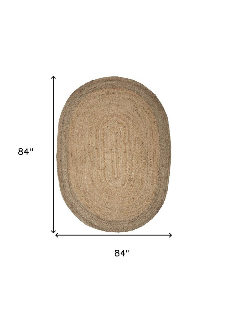 7' X 9' Natural Jute Hand Braided Oval Rug
