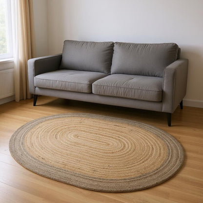 5' X 7' Natural Jute Hand Braided Oval Rug