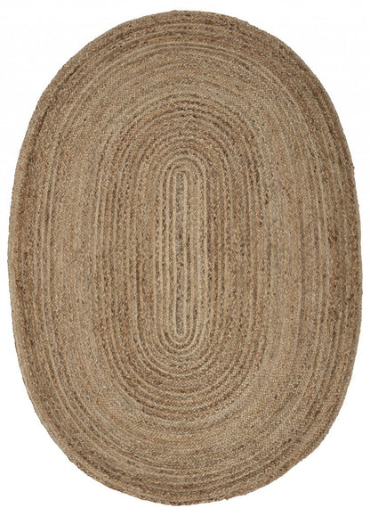5' X 7' Natural Jute Hand Braided Oval Rug